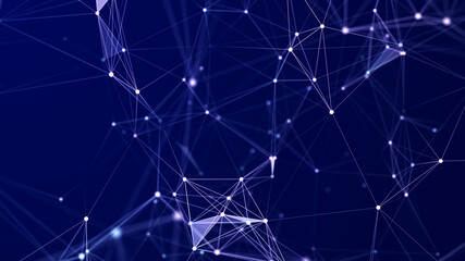 Big data visualization. Network connection structure with chaotic distribution of points and lines. 3D rendering.