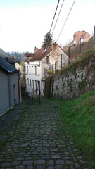 Fototapeta na wymiar Old stone path along the hanging gardens of Thuin (Belgium).
