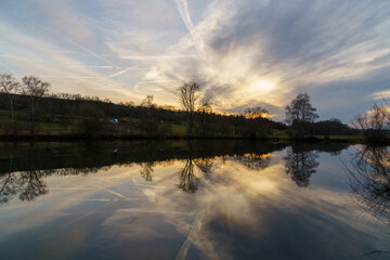 Sunset with reflections in the water - Beutwangsee / Beutesee Nürtingen - Neckarhausen