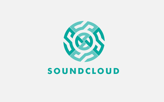 sound cloud logo design, circle geometric monogram letter S C vector logo design concept