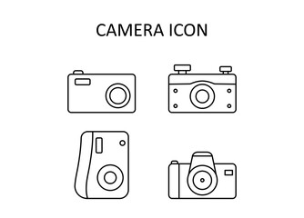 Vector illustration with camera icons. Outline drawings.