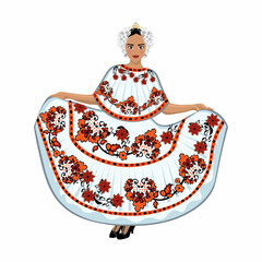 Woman in folk national Panama costume. Vector illustration