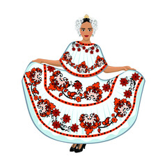 Woman in folk national Panama costume. Vector illustration