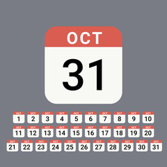 October Calendar flat icon vector