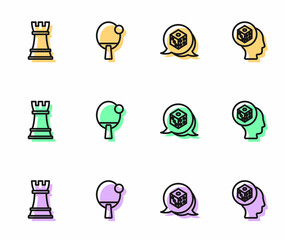 Set line Game dice, Chess, Racket and icon. Vector