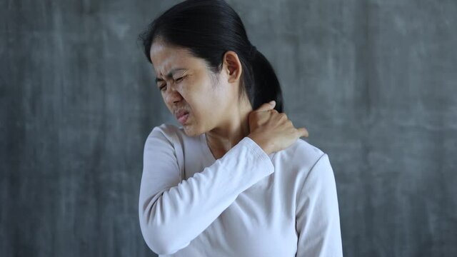 shoulder pain woman body pain office syndrome health care concept