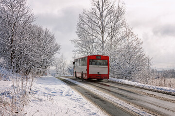 City bus on a winter road