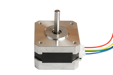 Electrical stepping motor NEMA standard isolated on white background.