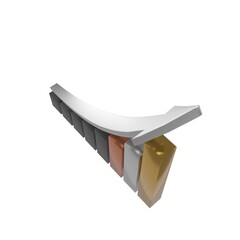 3d model of a ladder to success and a pointing silver arrow to the top. steps in the growth and quality of materials starting from black and going to bronze, silver and gold.