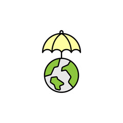 world under umbrella line colored icon. Signs and symbols can be used for web, logo, mobile app, UI, UX on white background