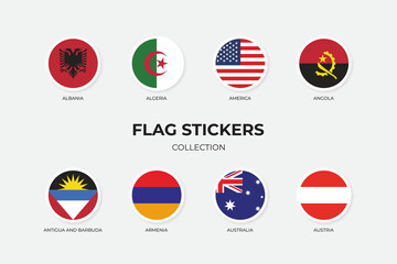 Flag Stickers of Albania, Algeria, America, Angola, Antigua and Barbuda, Armenia, Australia and Austria