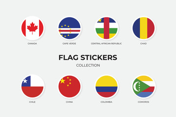 Flag Stickers of Canada, Cape Verde, Central African Republic, Chad, Chile, China, Colombia and Comoros