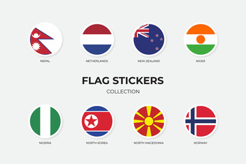 Flag Stickers of Nepal, Netherland, New Zealand, Niger, Nigeria, North Korea, North Macedonia, Norway