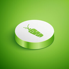 Isometric Carrot icon isolated on green background. White circle button. Vector