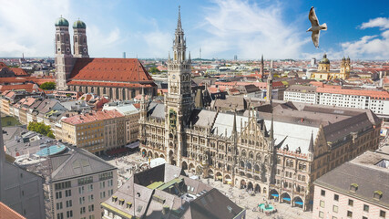 aerial view of the inner city of Munich, Marienplatz, Bavaria, Germany