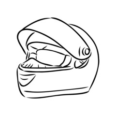 Safety bike helmet hand drawn black and white vector illustration. Retro headwear, casque sketch. Cycle accessory monochrome design element. Vintage bicycle headgear isolated on white background