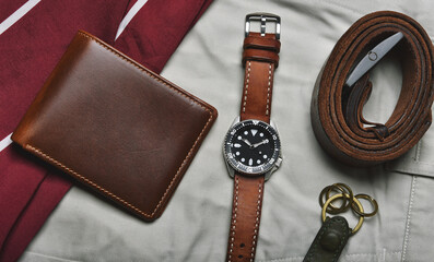 Men fashion and accessories, Wrist watch with brown leather strap, Stylish men stuff, Diving watch...