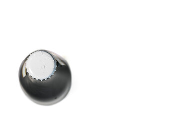 Top view of beer bottle with metal cap isolated on white background. 