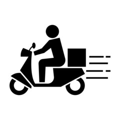 Shipping fast delivery man riding motorcycle icon symbol, Pictogram flat design for apps and websites, Track and trace processing status, Isolated on white background, Vector illustration