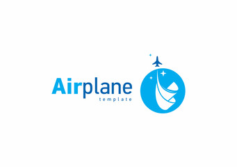 Airplane logotype circle silhouette plane takeoff blue ribbon