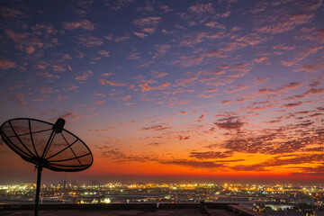 Satellite dish sky cloud sunset communication technology network