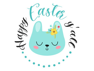 Happy easter yall. Cute bunny vector illustration.