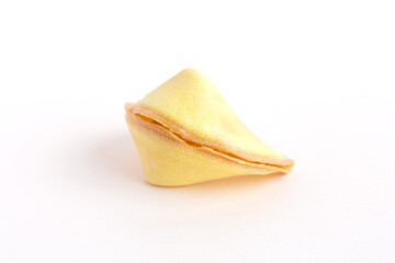 Fortune cookie on a pastel pink background. Chinese tradition Isolate