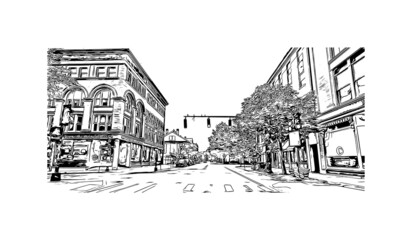 Building view with landmark of Lowell is a city in Massachusetts. Hand drawn sketch illustration in vector