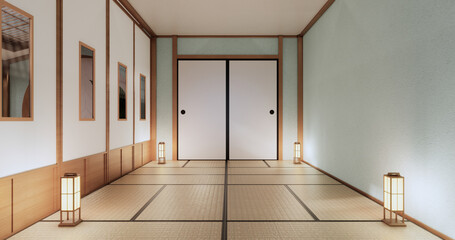 japan interior design,modern . mint living room. 3d illustration, 3d rendering