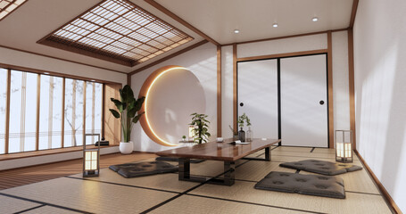 Living room japan tropical minimalist desing.3D rendering