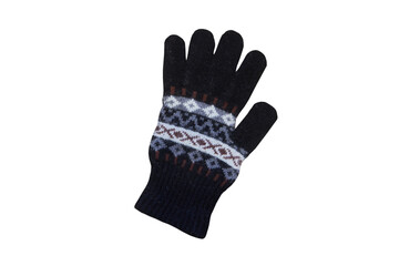 one winter glove,black glove on a white background for a boy