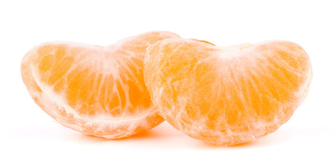 Ripe slices of mandarin tangerine or orange isolated on white background