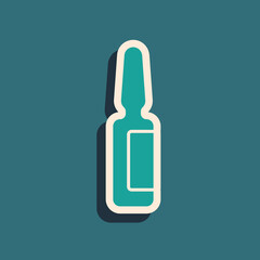 Green Toothache painkiller tablet icon isolated on green background. Tooth care medicine. Capsule pill and drug. Pharmacy design. Long shadow style. Vector