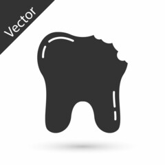 Grey Broken tooth icon isolated on white background. Dental problem icon. Dental care symbol. Vector