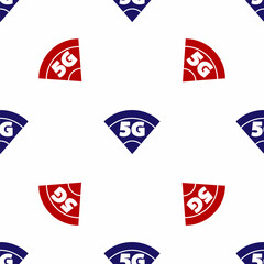 Blue and red 5G new wireless internet wifi connection icon isolated seamless pattern on white background. Global network high speed connection data rate technology. Vector