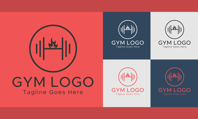 Fire Gym Fitness Logo. Red and black color. Circle Shape. Abstract Logo template.