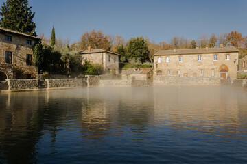 Old thermal baths in the medieval village of Bagno Vignoni, Siena province, Tuscany, Italy