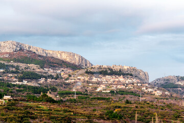 Beautiful view of the mountain and Klis fortress near Split, Croatia