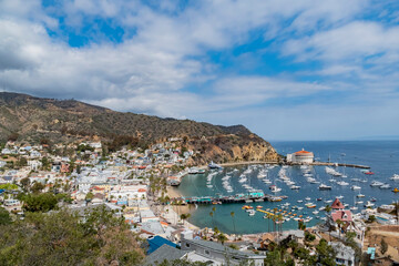 Fototapeta na wymiar Sunny high angle view of the beautiful Avalon city of Catalina Island