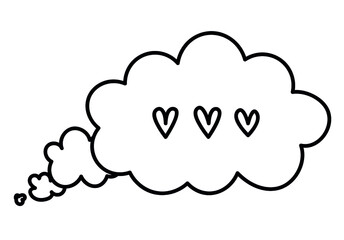 Doodle style comic balloon, cloud, heart shape design elements. Isolated vector.