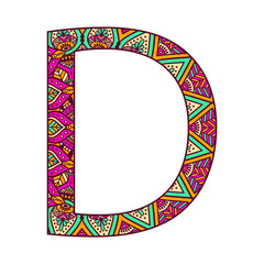 Alphabet letter, letter with colorful ornamental mandala. The letter vector illustration