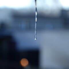 Naklejka na ściany i meble Icicles hanging from a metal roof. Frosty, sunny morning. 