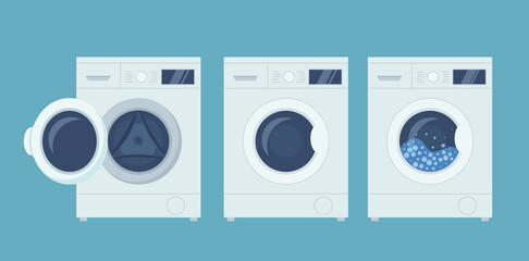 Washing and drying machines. Flat vector illustration. - obrazy, fototapety, plakaty
