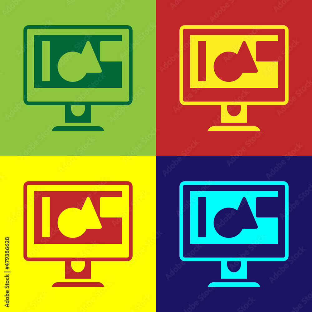 Poster pop art computer monitor screen icon isolated on color background. electronic device. front view. ve