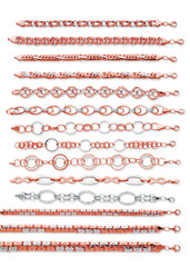 Gold jewelry. Gold chain bracelet and necklace isolated