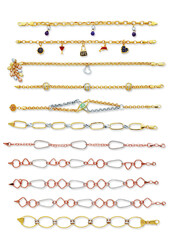Gold jewelry. Gold chain bracelet and necklace isolated