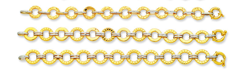 Gold jewelry. Gold chain bracelet and necklace isolated
