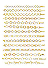 Gold jewelry. Gold chain bracelet and necklace isolated