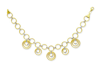 Gold jewelry. Gold chain bracelet and necklace isolated