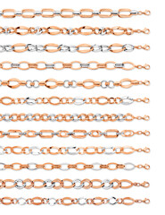 Gold jewelry. Gold chain bracelet and necklace isolated